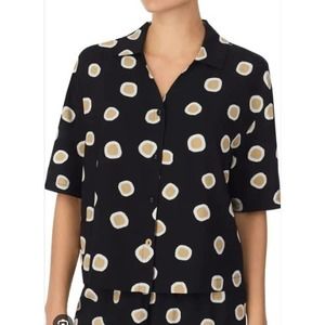 NWT Refinery29 Short Sleeve Pajama Set Black Tan Dot in XL